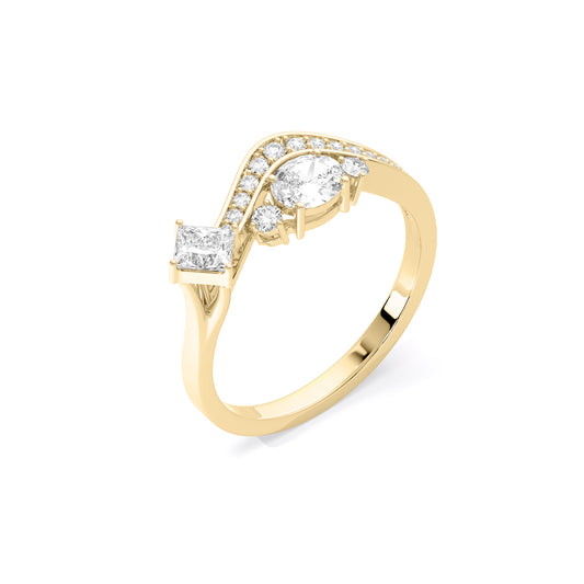 Princess Oval Bypass Toi et Moi Lab Grown Diamond Ring Gold