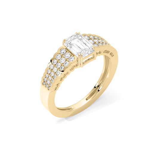 Emerald Cut Three Row Pave Lab Grown Diamond Ring Gold