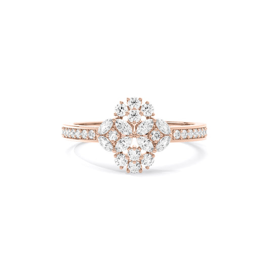Round Cluster Flower Pave Lab Grown Diamond Ring Rose Gold
