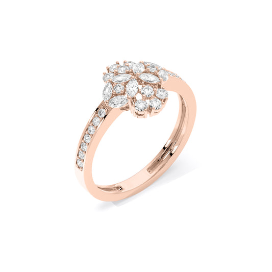 Round Cluster Flower Pave Lab Grown Diamond Ring Rose Gold