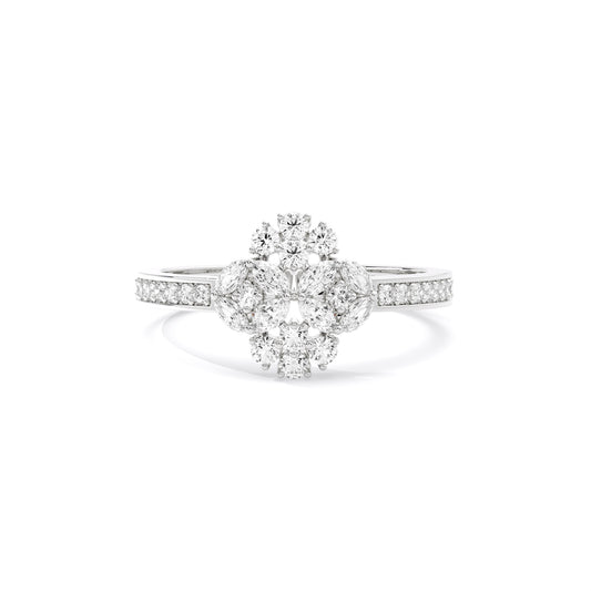 Round Cluster Flower Pave Lab Grown Diamond Ring White Gold
