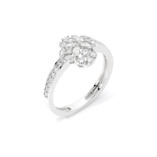 Round Cluster Flower Pave Lab Grown Diamond Ring White Gold