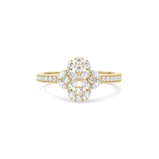 Round Cluster Flower Pave Lab Grown Diamond Ring Gold