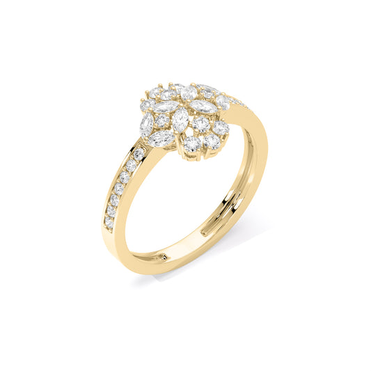 Round Cluster Flower Pave Lab Grown Diamond Ring Gold
