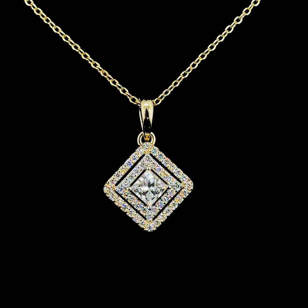 Celestia Square Halo Diamond Pendant - zyuristore