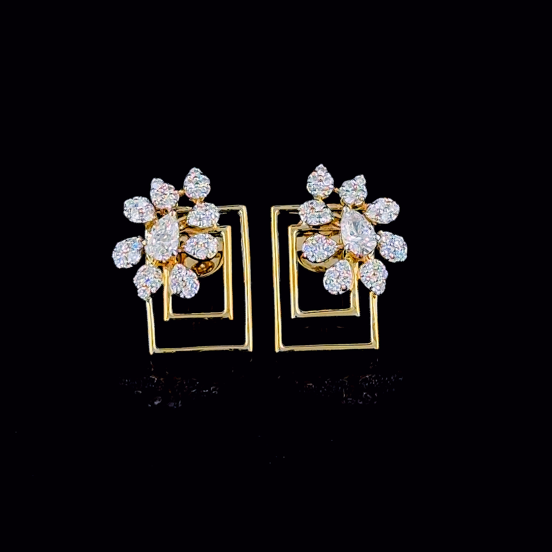 Floral Elegance with Geometric Grace Earrings