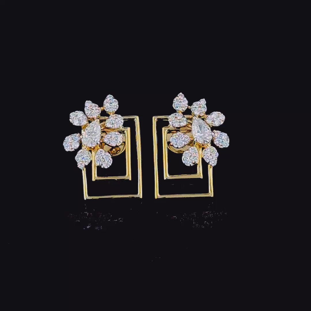 Floral Elegance with Geometric Grace Earrings