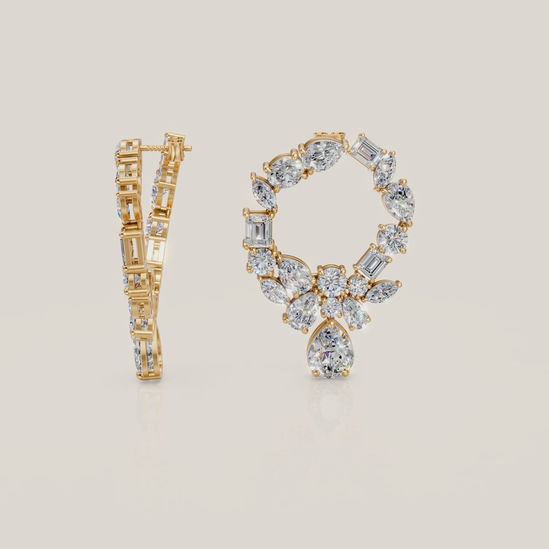 Multi-Cut Diamond Hoop Earrings