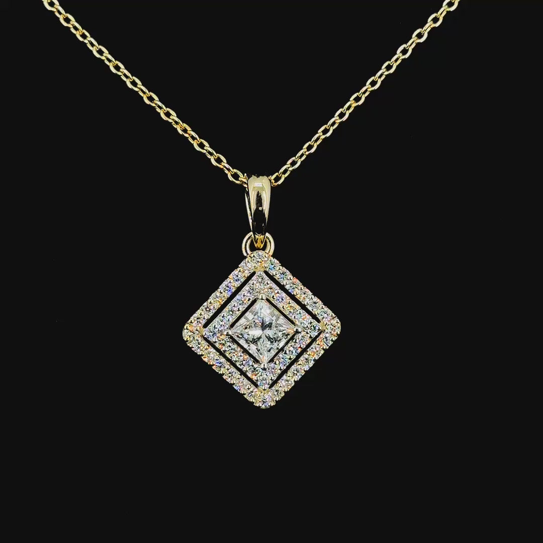 Celestia Square Halo Diamond Pendant