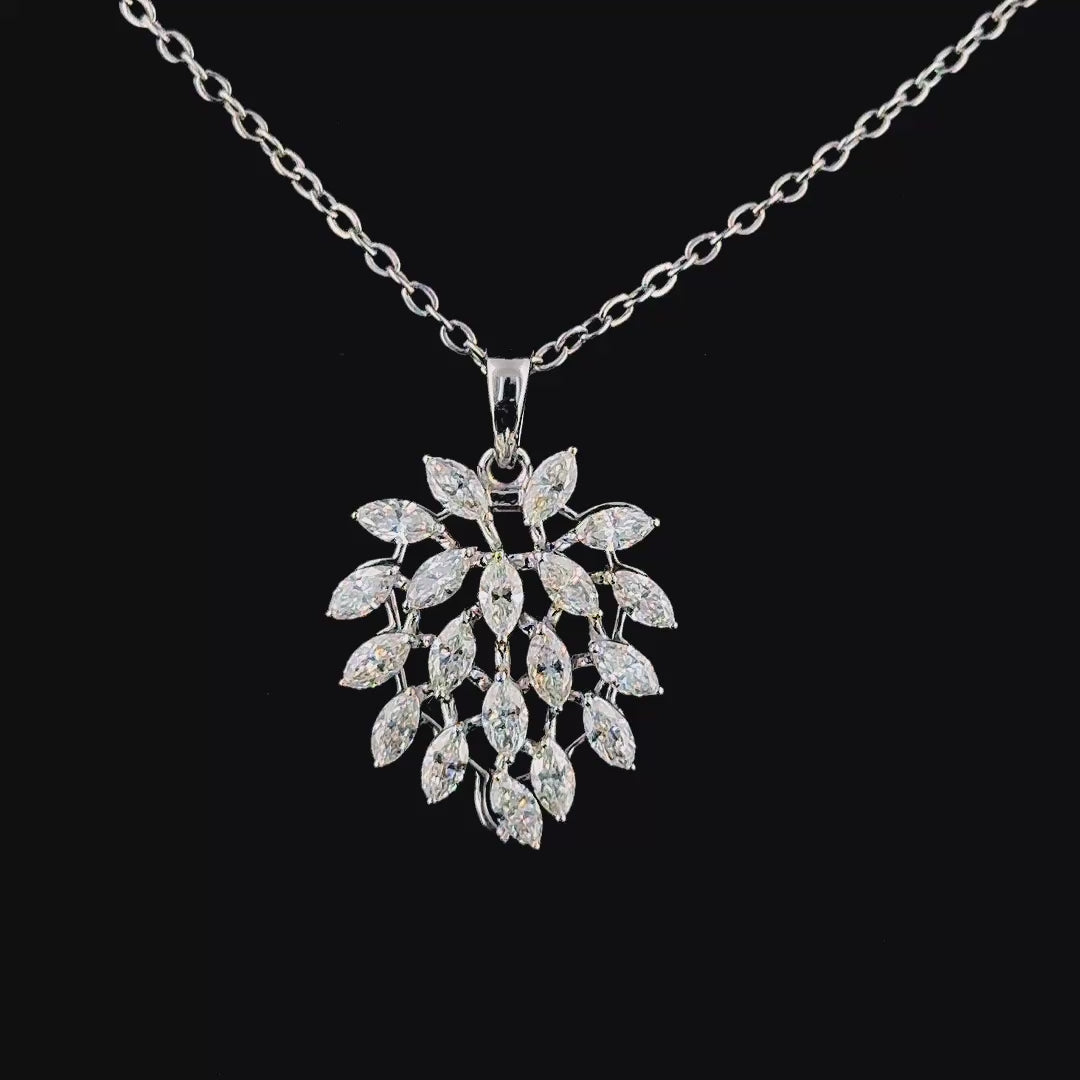 Sparkling Leaf Cluster Diamond Pendant Necklace